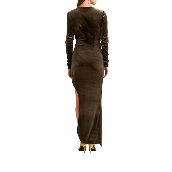 Ronny Kobo Valkyrie Dress In Junifer Olive Green High Slit Maxi Velvet Size XS - Picture 3 of 10